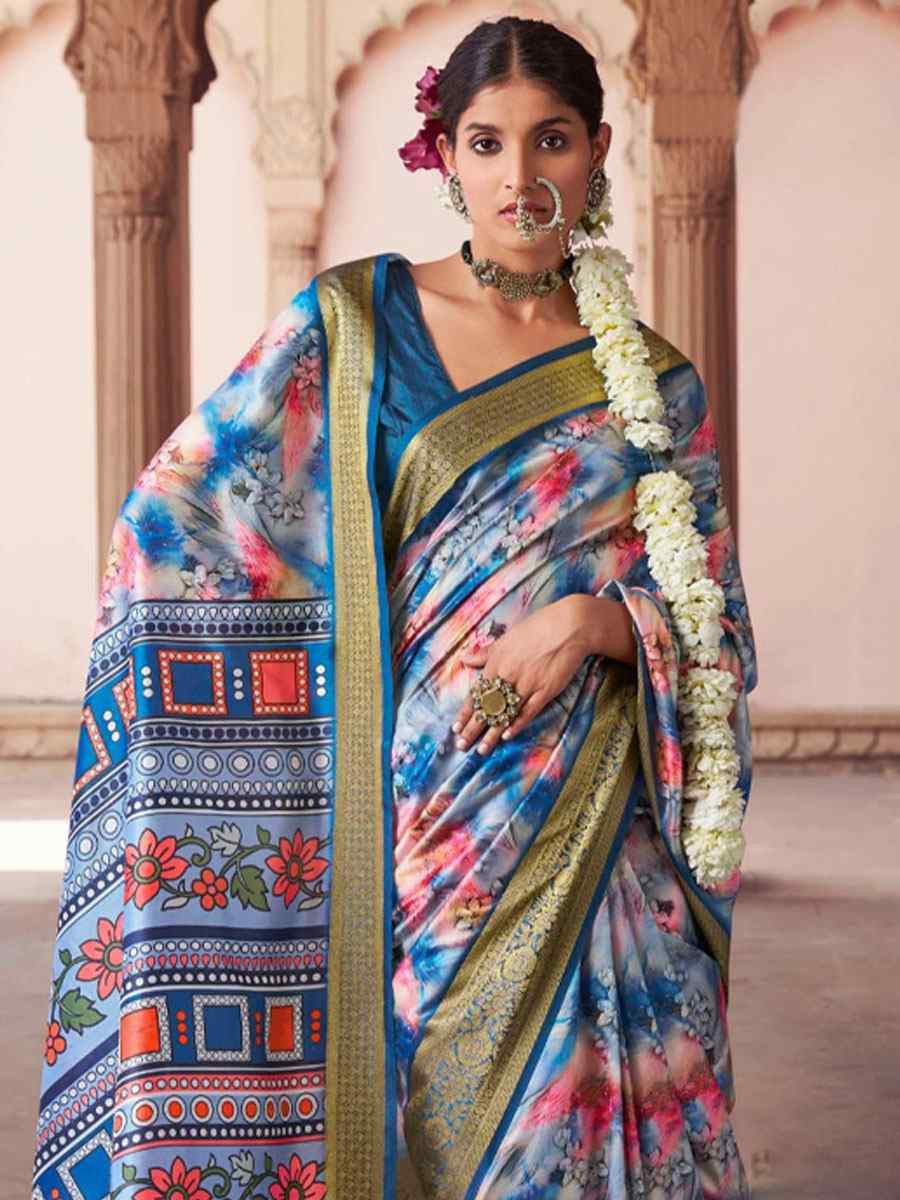Multi Silk Printed Handwoven Bridal Reception Festival Wedding Fancy Heavy Border Saree