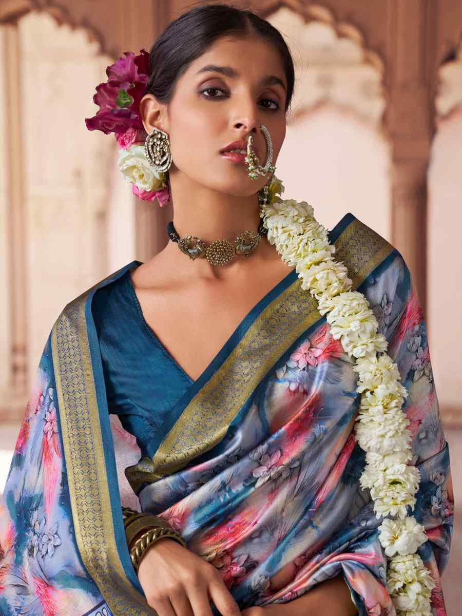 Multi Silk Printed Handwoven Bridal Reception Festival Wedding Fancy Heavy Border Saree