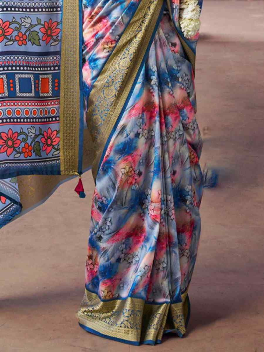 Multi Silk Printed Handwoven Bridal Reception Festival Wedding Fancy Heavy Border Saree
