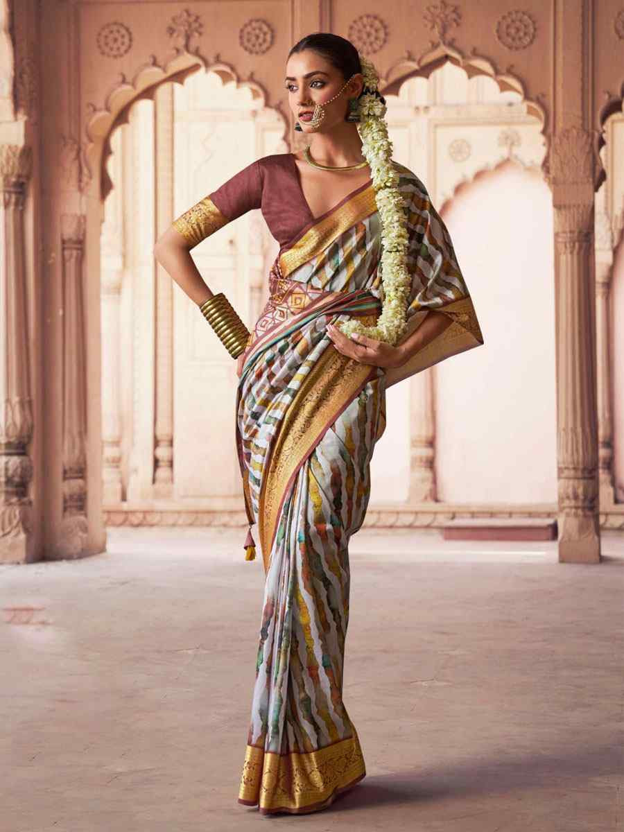Multi Silk Printed Handwoven Bridal Reception Festival Wedding Fancy Heavy Border Saree