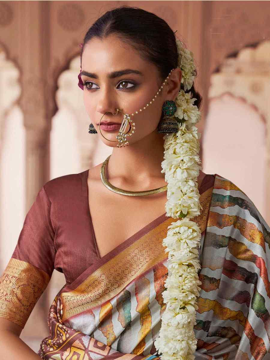 Multi Silk Printed Handwoven Bridal Reception Festival Wedding Fancy Heavy Border Saree