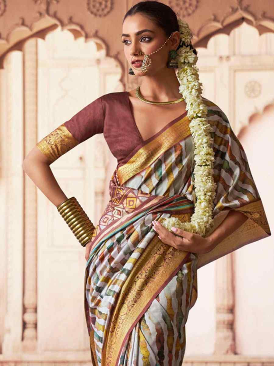 Multi Silk Printed Handwoven Bridal Reception Festival Wedding Fancy Heavy Border Saree