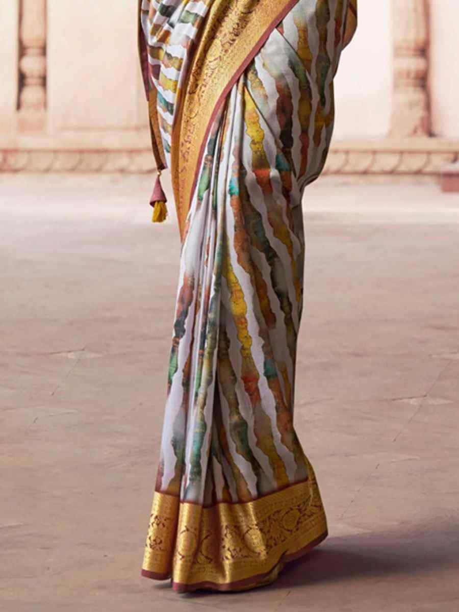 Multi Silk Printed Handwoven Bridal Reception Festival Wedding Fancy Heavy Border Saree