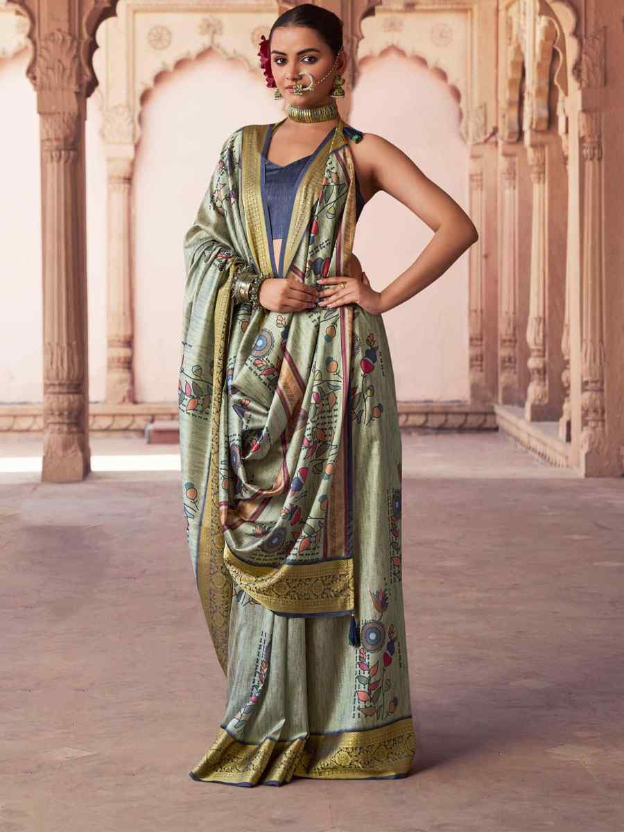 Multi Silk Printed Handwoven Bridal Reception Festival Wedding Fancy Heavy Border Saree