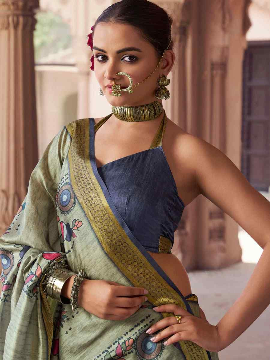 Multi Silk Printed Handwoven Bridal Reception Festival Wedding Fancy Heavy Border Saree