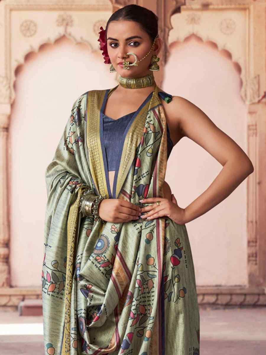 Multi Silk Printed Handwoven Bridal Reception Festival Wedding Fancy Heavy Border Saree
