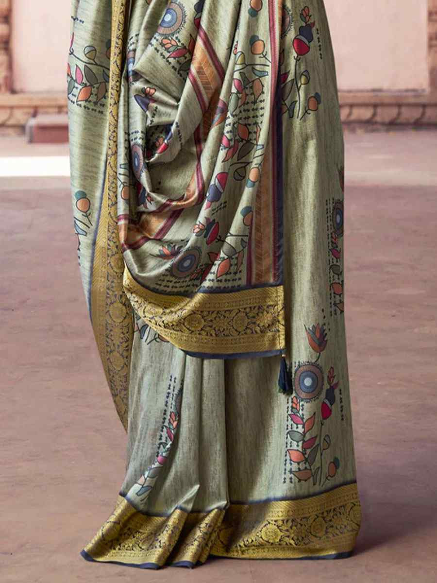 Multi Silk Printed Handwoven Bridal Reception Festival Wedding Fancy Heavy Border Saree