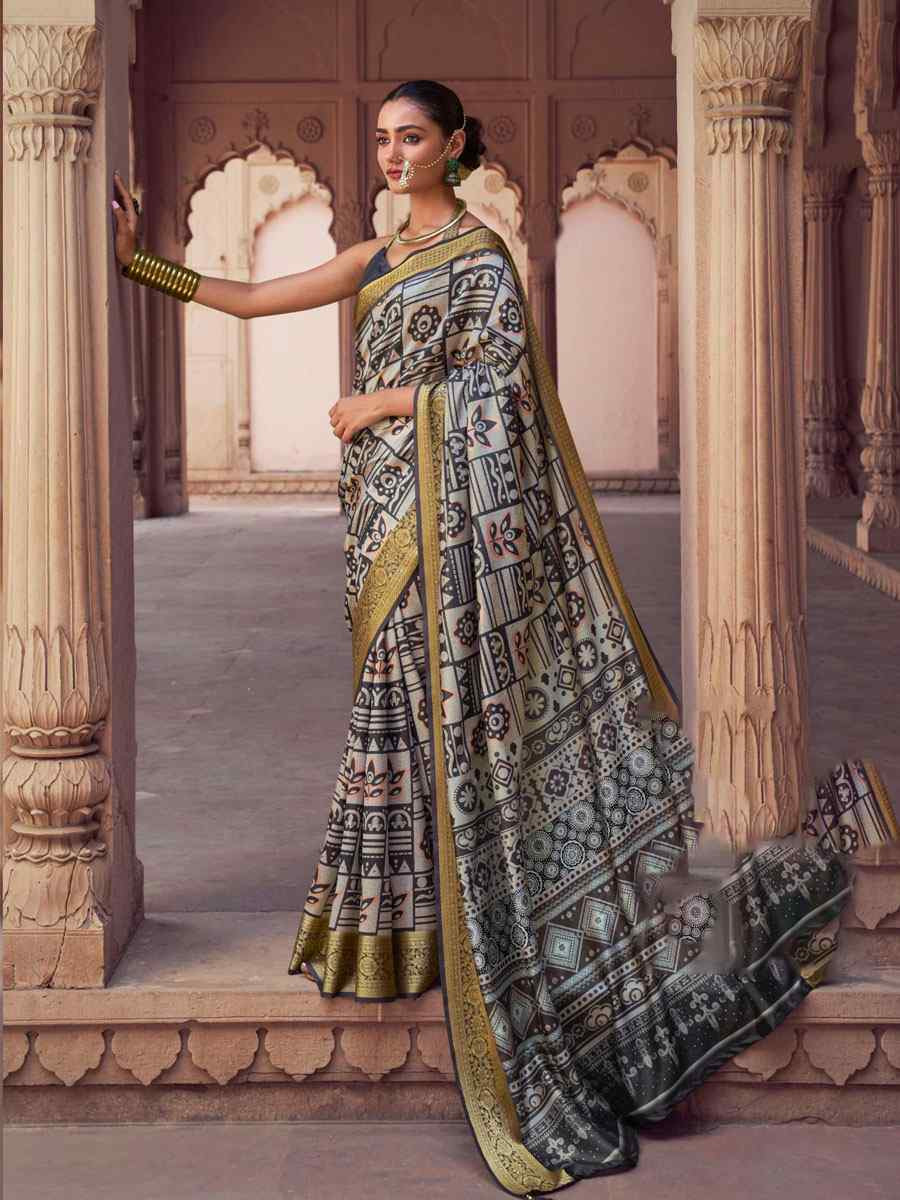 Multi Silk Printed Handwoven Bridal Reception Festival Wedding Fancy Heavy Border Saree