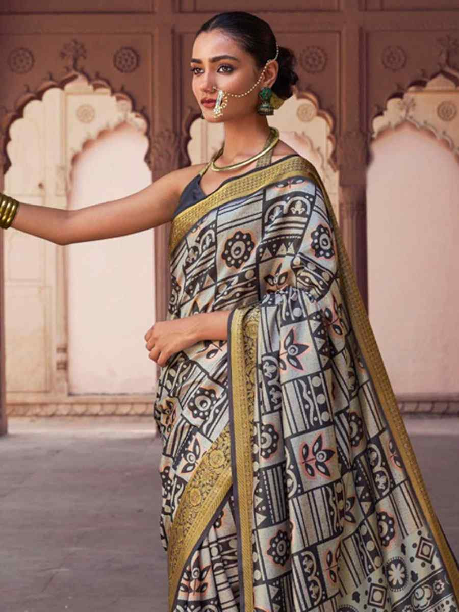 Multi Silk Printed Handwoven Bridal Reception Festival Wedding Fancy Heavy Border Saree