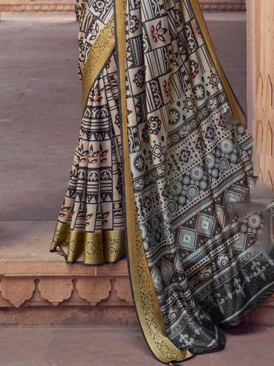 Multi Silk Printed Handwoven Bridal Reception Festival Wedding Fancy Heavy Border Saree