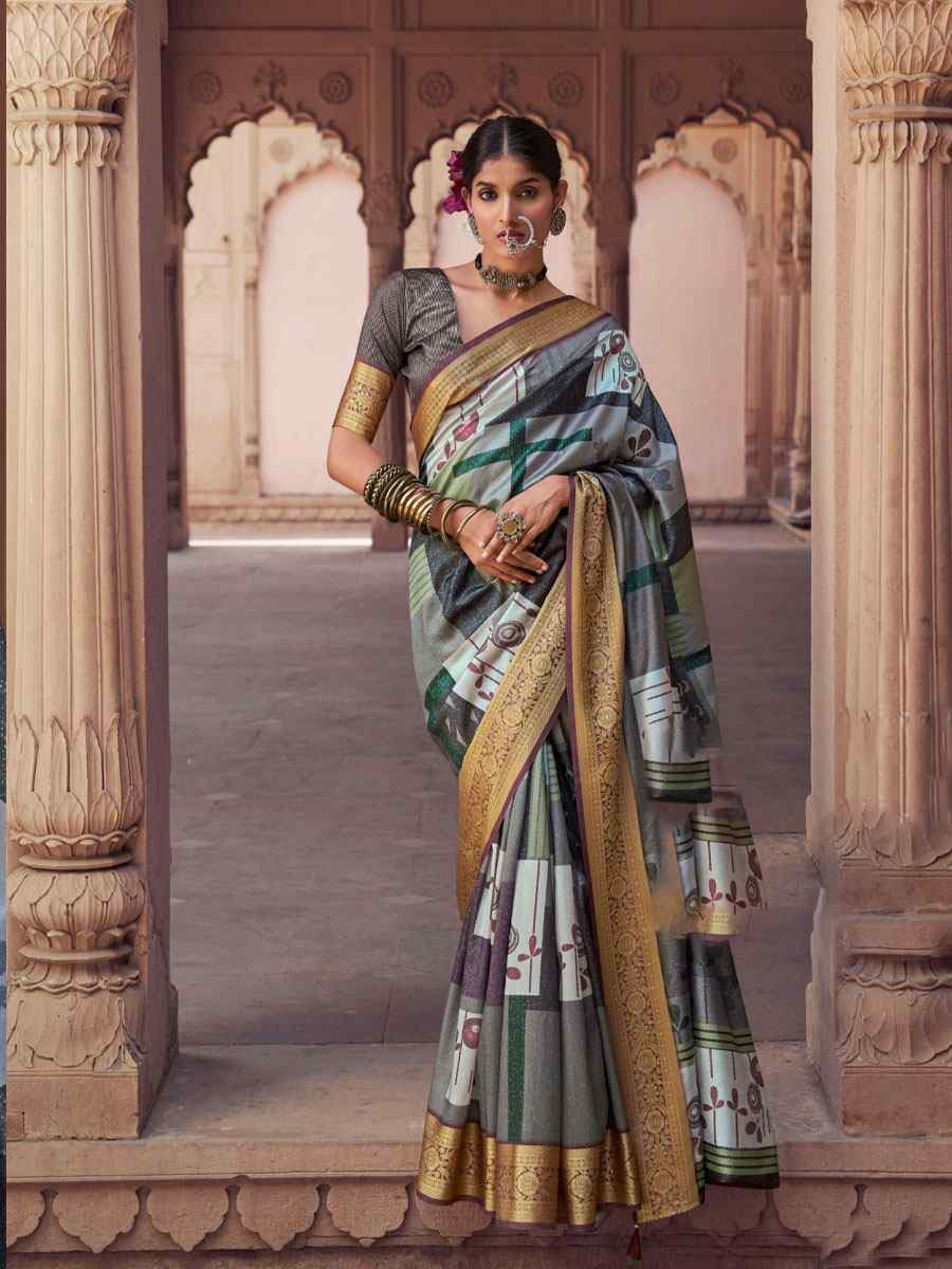Multi Silk Printed Handwoven Bridal Reception Festival Wedding Fancy Heavy Border Saree