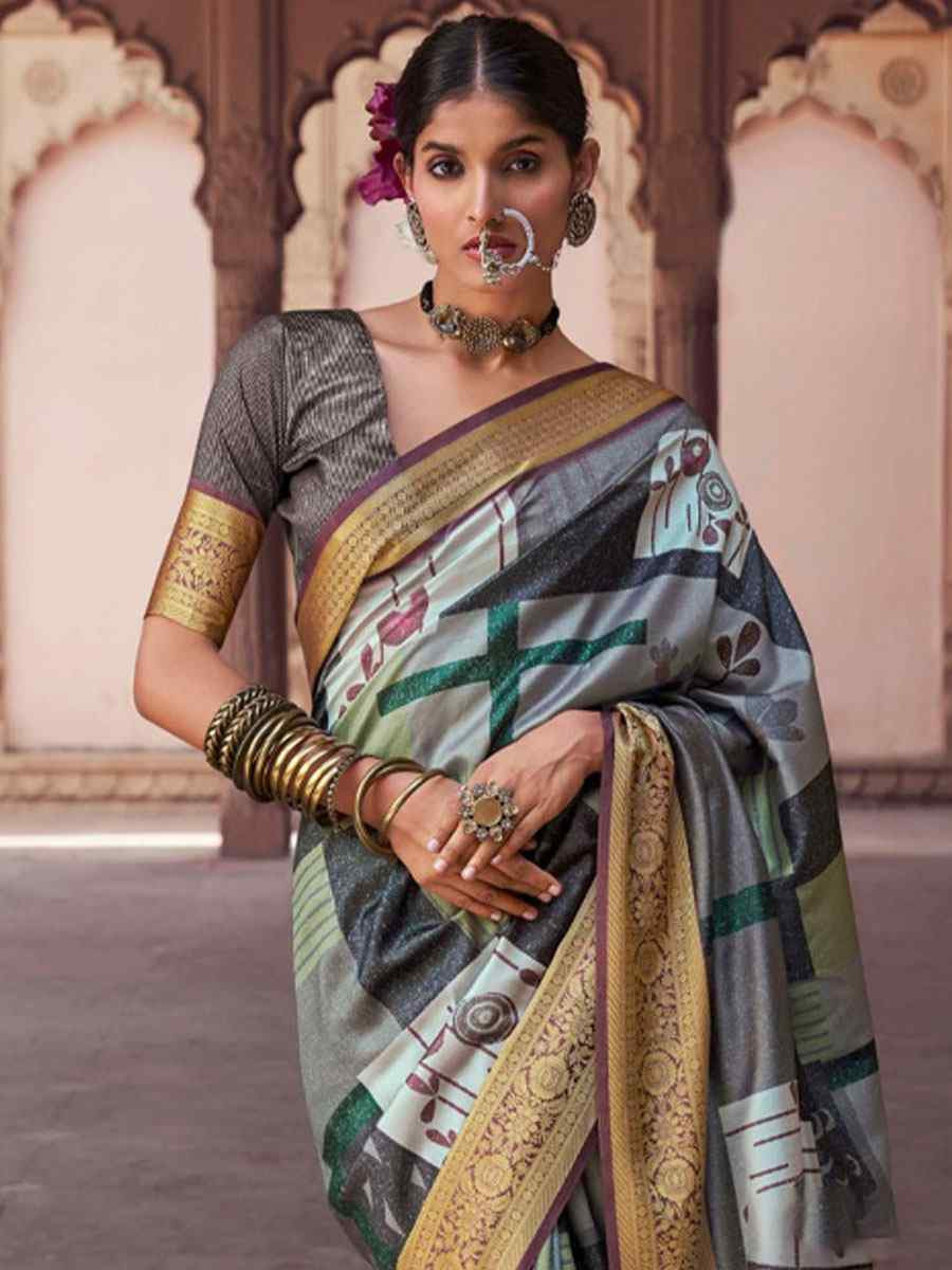 Multi Silk Printed Handwoven Bridal Reception Festival Wedding Fancy Heavy Border Saree