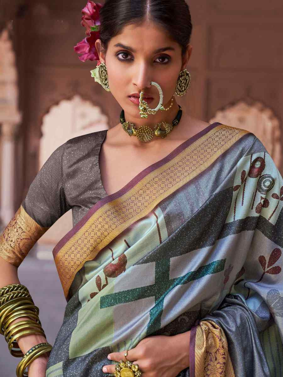 Multi Silk Printed Handwoven Bridal Reception Festival Wedding Fancy Heavy Border Saree