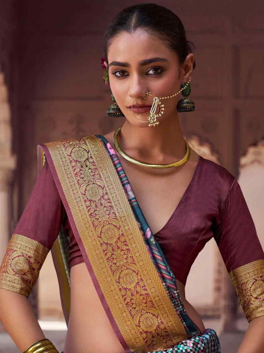 Multi Silk Printed Handwoven Bridal Reception Festival Wedding Fancy Heavy Border Saree