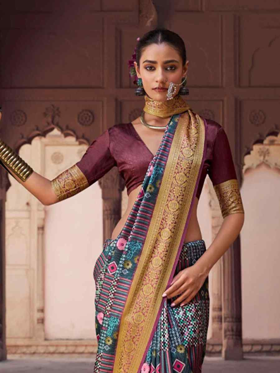 Multi Silk Printed Handwoven Bridal Reception Festival Wedding Fancy Heavy Border Saree