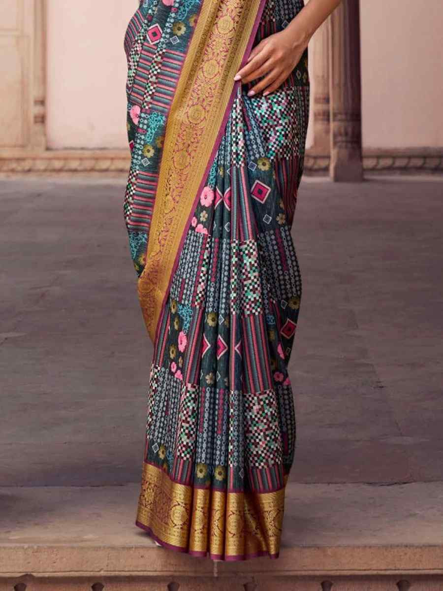 Multi Silk Printed Handwoven Bridal Reception Festival Wedding Fancy Heavy Border Saree
