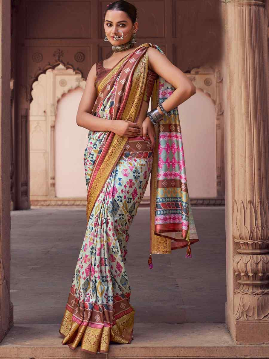 Multi Silk Printed Handwoven Bridal Reception Festival Wedding Fancy Heavy Border Saree