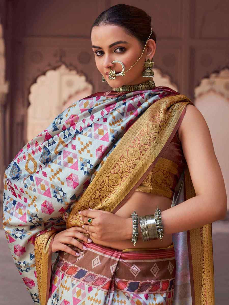 Multi Silk Printed Handwoven Bridal Reception Festival Wedding Fancy Heavy Border Saree