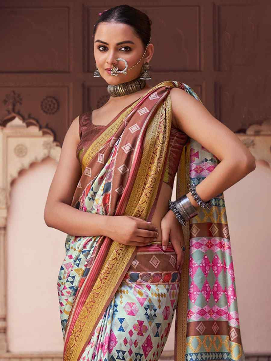 Multi Silk Printed Handwoven Bridal Reception Festival Wedding Fancy Heavy Border Saree