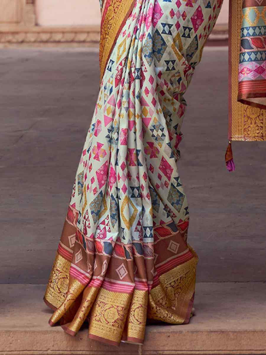 Multi Silk Printed Handwoven Bridal Reception Festival Wedding Fancy Heavy Border Saree