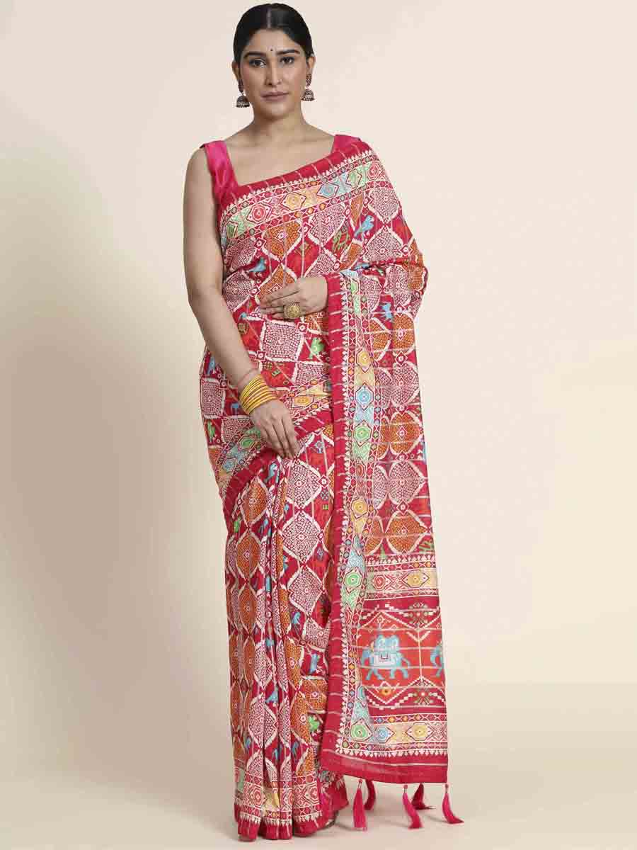 Multi Silk Printed Party Festival Classic Style Saree