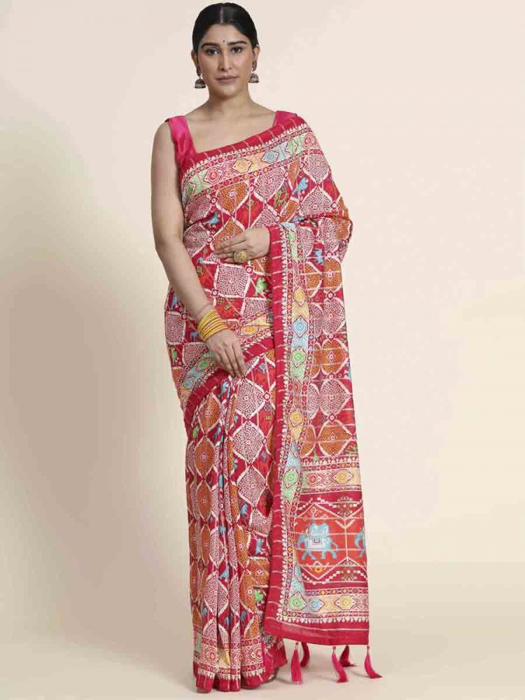 Multi Silk Printed Party Festival Classic Style Saree