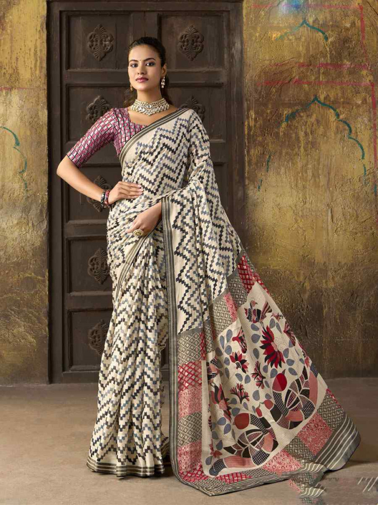Image of Multi Silk Printed Traditional Bridal Reception Festival Wedding Fancy Heavy Border Sarees