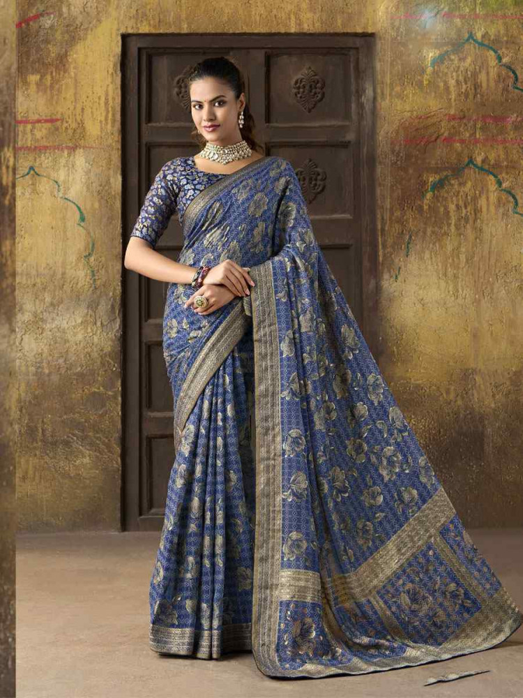 Image of Multi Silk Printed Traditional Bridal Reception Festival Wedding Fancy Heavy Border Sarees