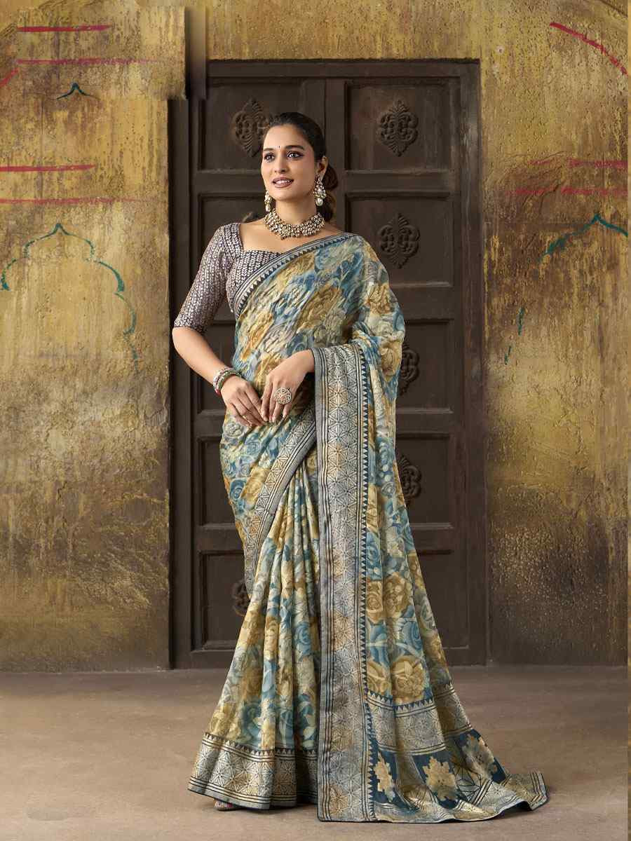 Multi Silk Printed Traditional Bridal Reception Festival Wedding Fancy Heavy Border Sarees