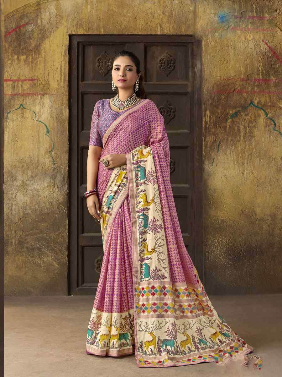 Multi Silk Printed Traditional Bridal Reception Festival Wedding Fancy Heavy Border Sarees