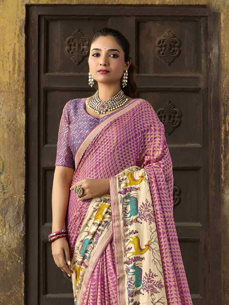 Multi Silk Printed Traditional Bridal Reception Festival Wedding Fancy Heavy Border Sarees