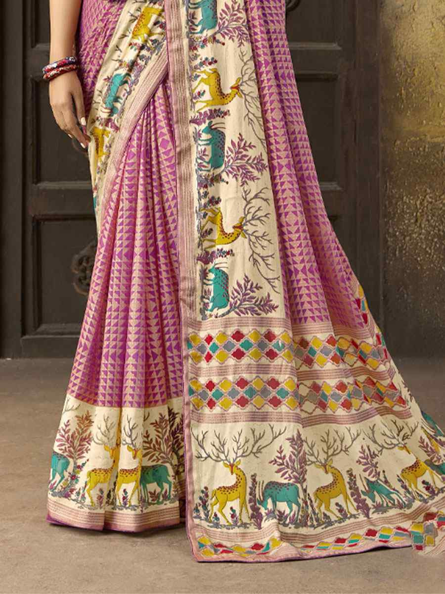 Multi Silk Printed Traditional Bridal Reception Festival Wedding Fancy Heavy Border Sarees
