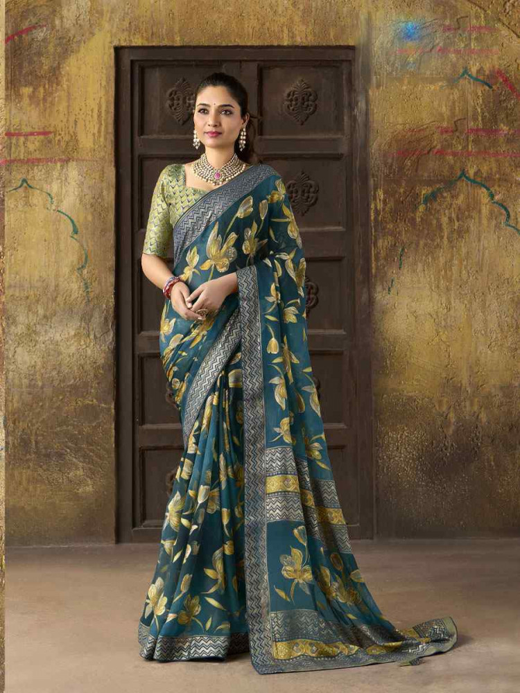 Image of Multi Silk Printed Traditional Bridal Reception Festival Wedding Fancy Heavy Border Sarees
