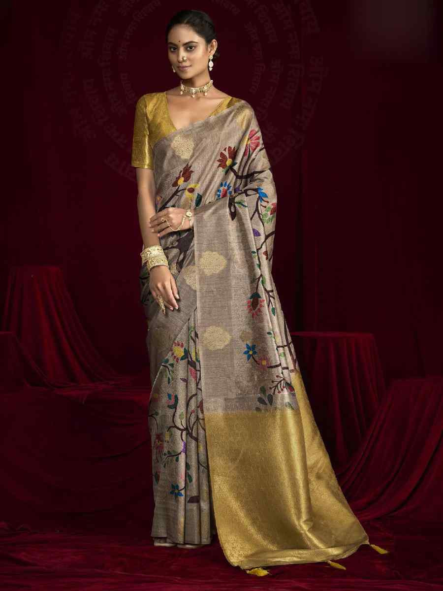Multi Silk Printed with Handwoven Festival Wedding Fancy Heavy Border Saree