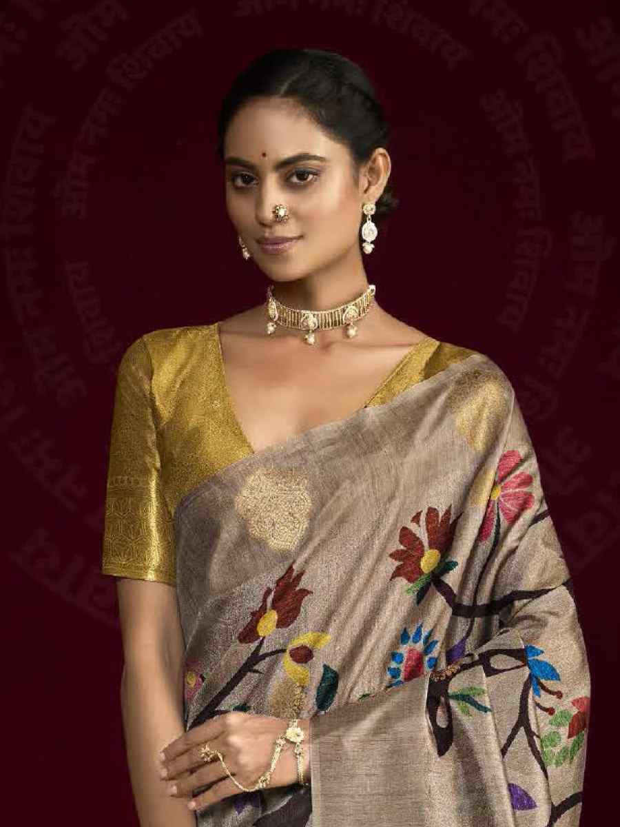 Multi Silk Printed with Handwoven Festival Wedding Fancy Heavy Border Saree