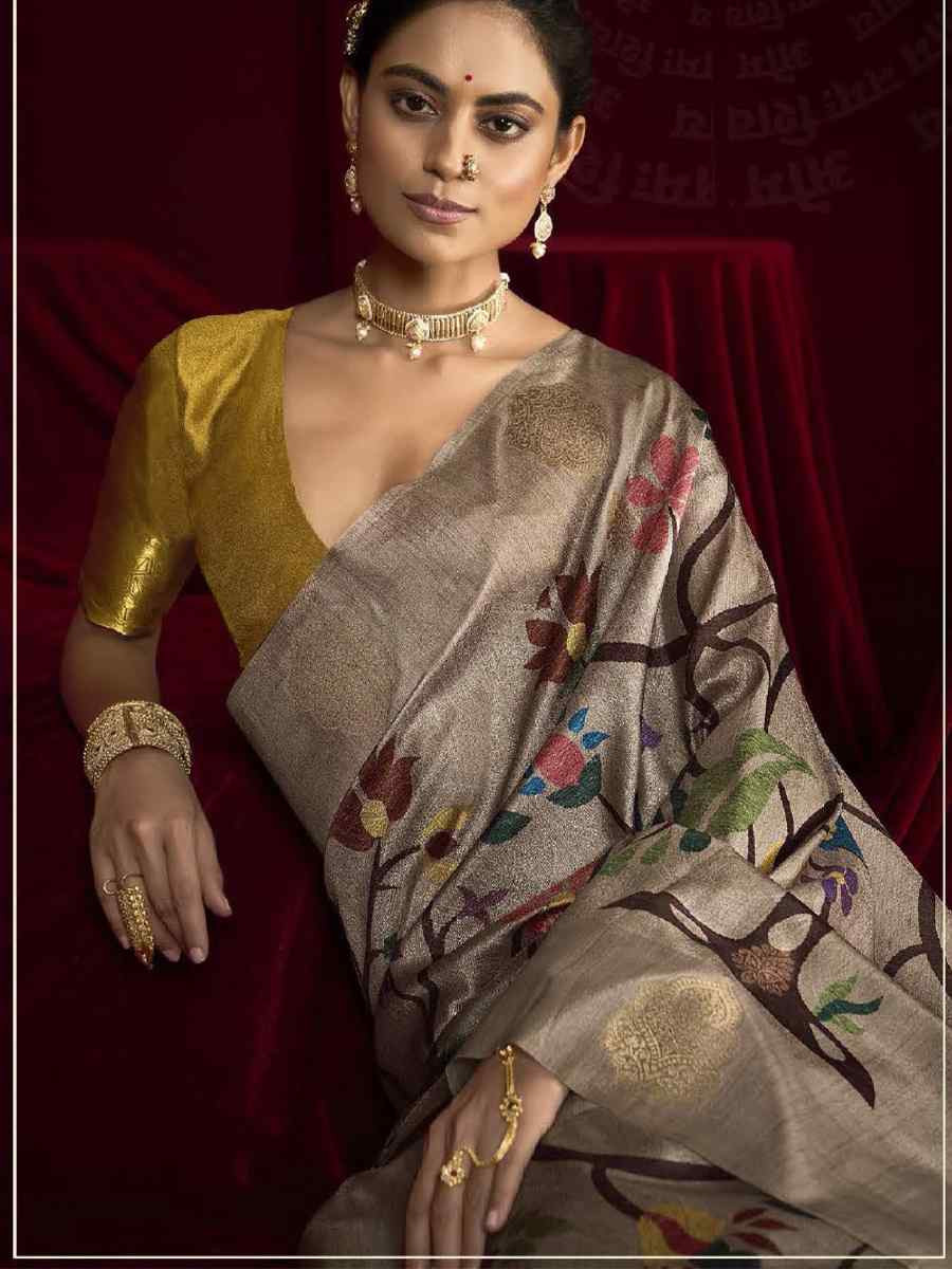 Multi Silk Printed with Handwoven Festival Wedding Fancy Heavy Border Saree