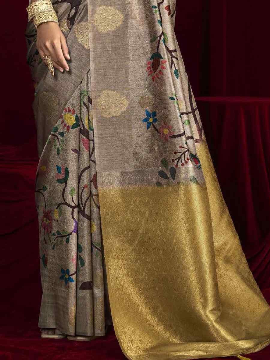 Multi Silk Printed with Handwoven Festival Wedding Fancy Heavy Border Saree