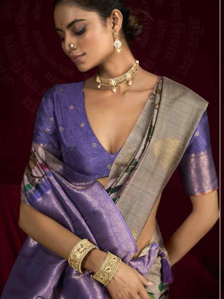 Multi Silk Printed with Handwoven Festival Wedding Fancy Heavy Border Saree