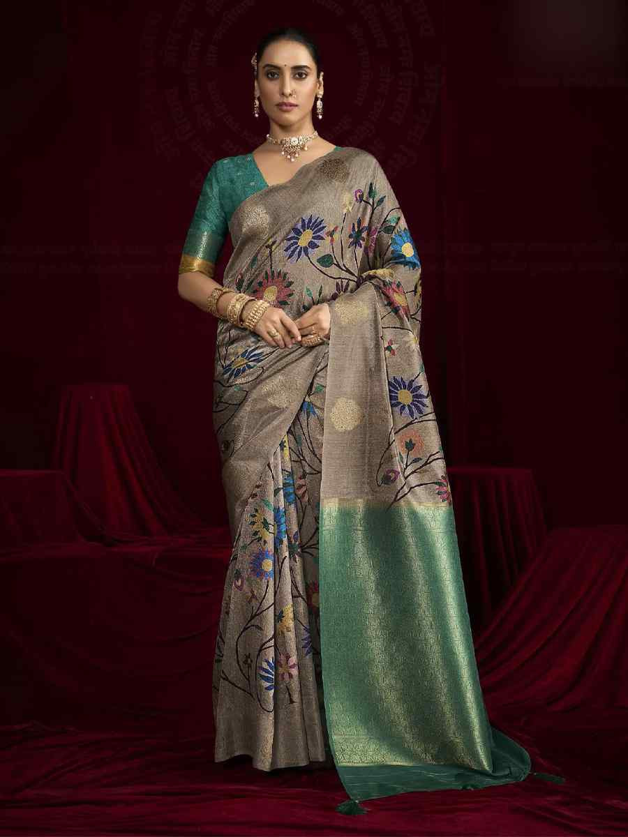 Multi Silk Printed with Handwoven Festival Wedding Fancy Heavy Border Saree