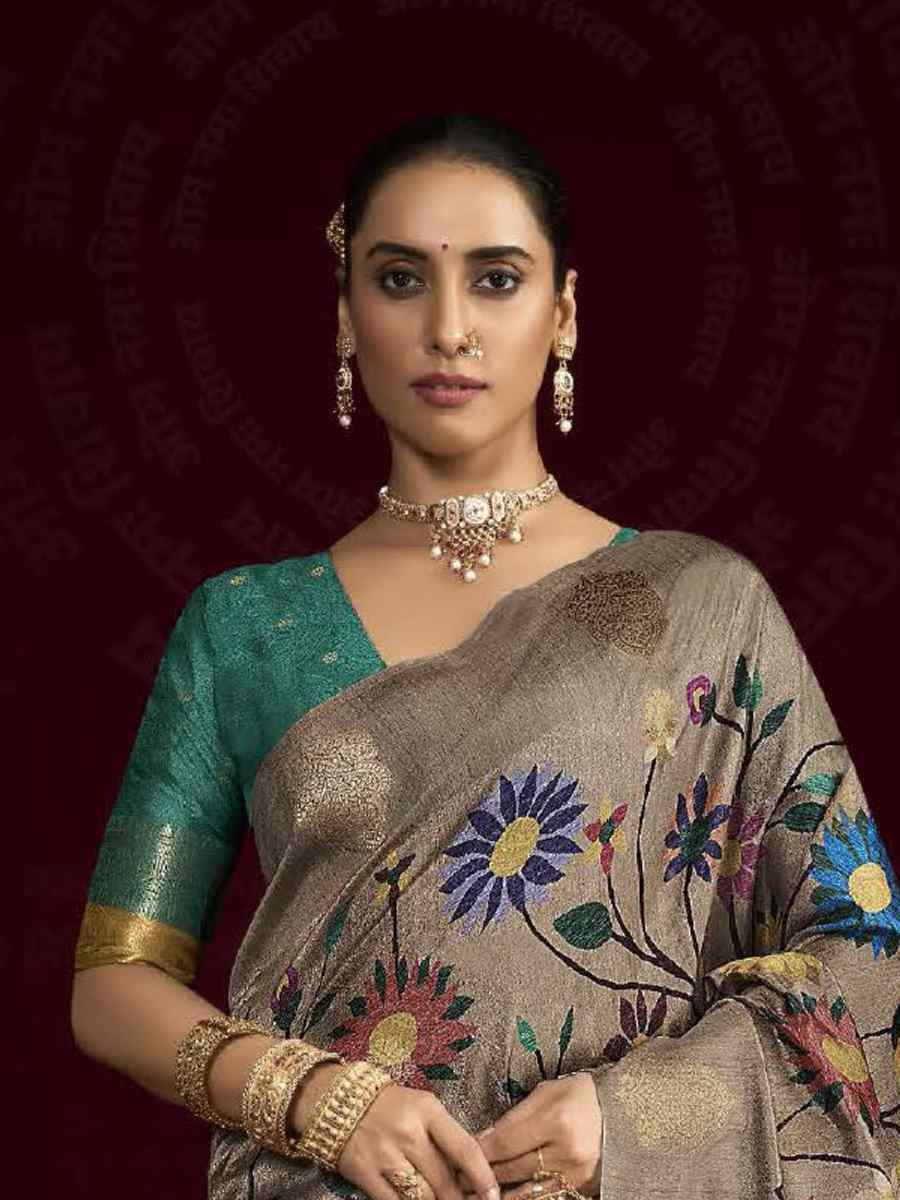 Multi Silk Printed with Handwoven Festival Wedding Fancy Heavy Border Saree