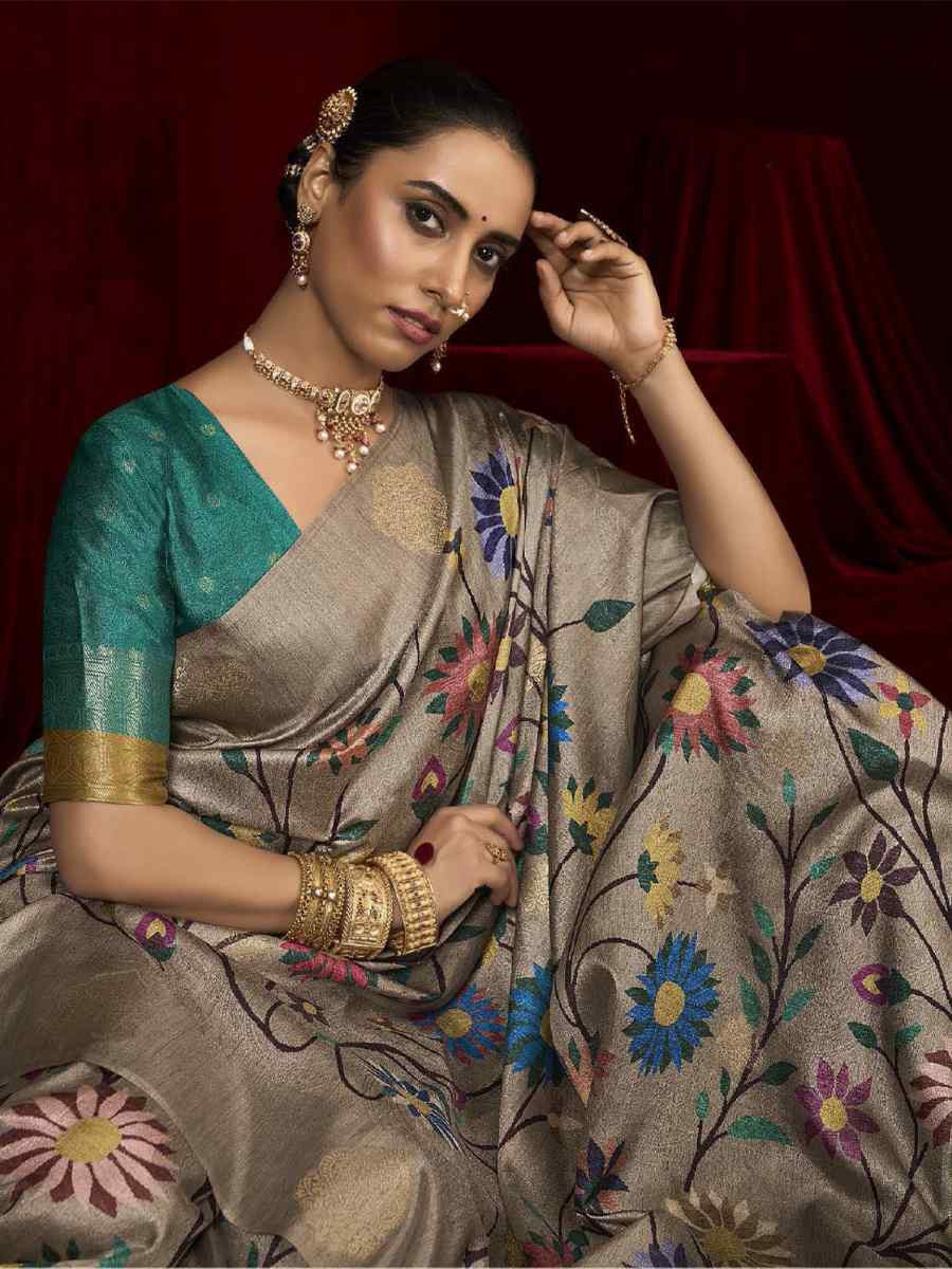 Multi Silk Printed with Handwoven Festival Wedding Fancy Heavy Border Saree