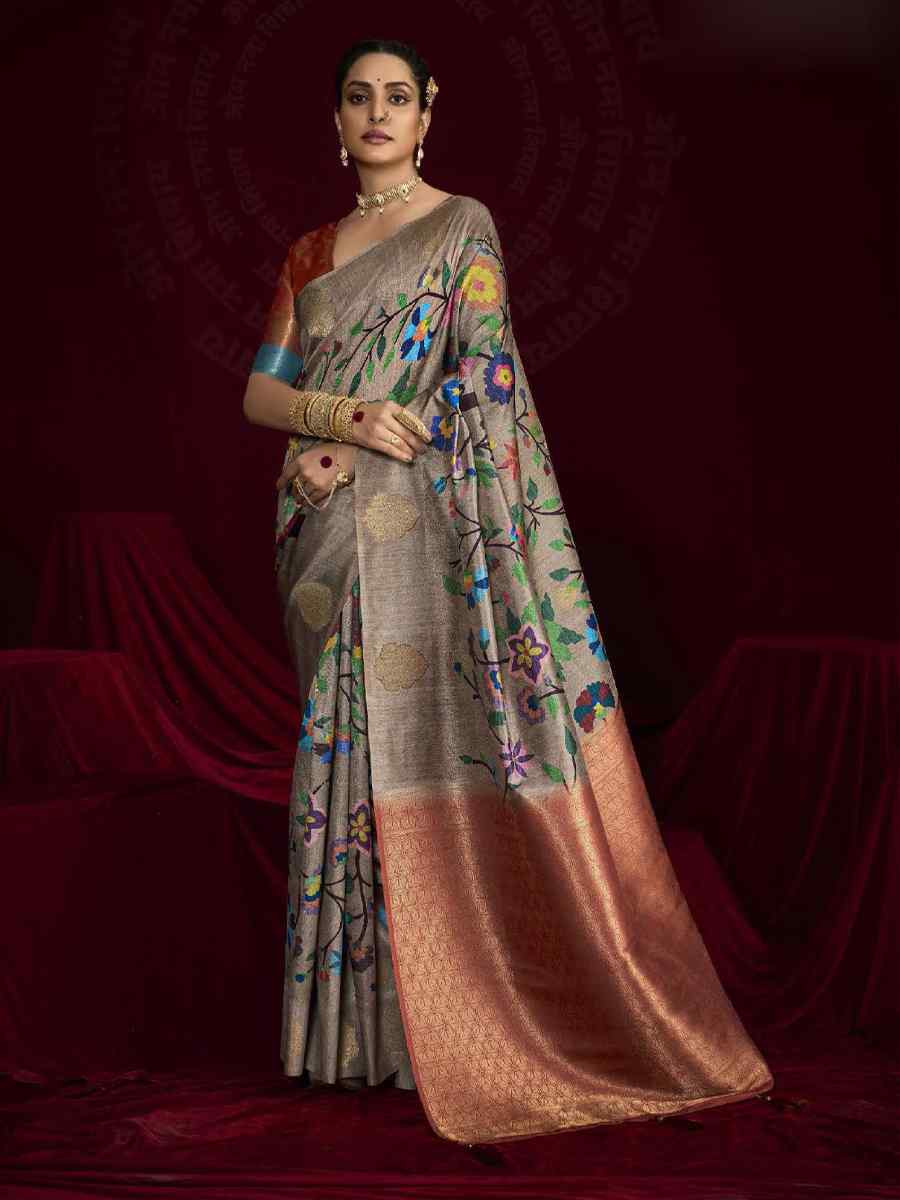 Multi Silk Printed with Handwoven Festival Wedding Fancy Heavy Border Saree