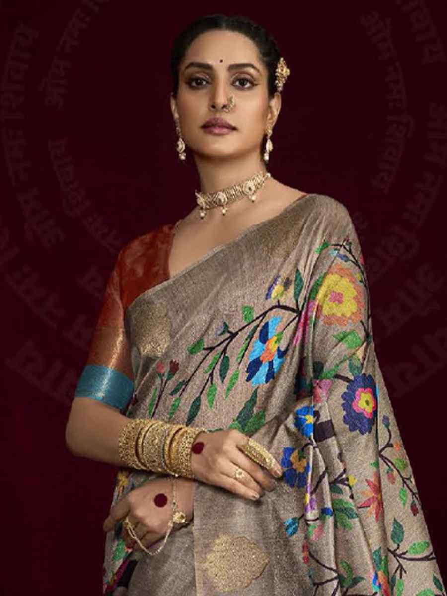 Multi Silk Printed with Handwoven Festival Wedding Fancy Heavy Border Saree