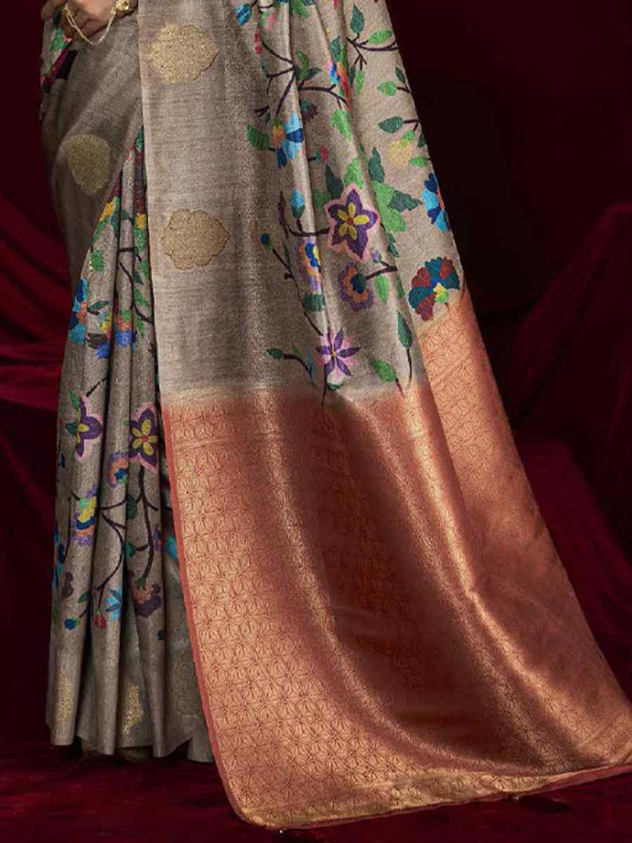 Multi Silk Printed with Handwoven Festival Wedding Fancy Heavy Border Saree