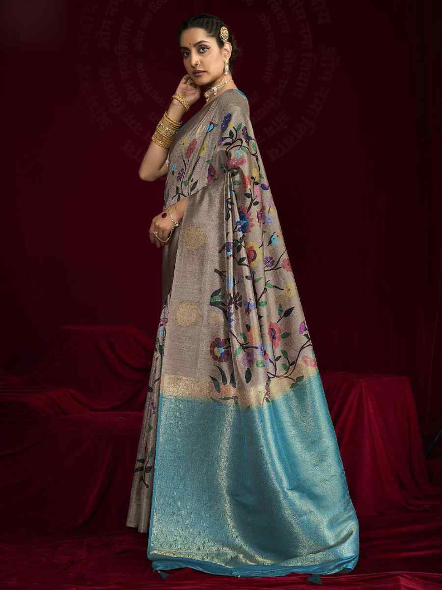 Multi Silk Printed with Handwoven Festival Wedding Fancy Heavy Border Saree