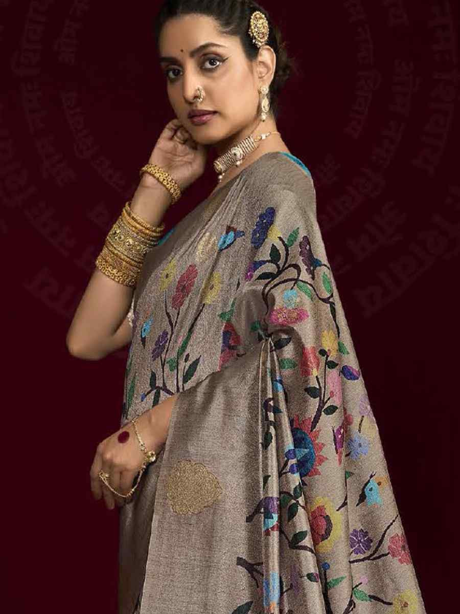 Multi Silk Printed with Handwoven Festival Wedding Fancy Heavy Border Saree