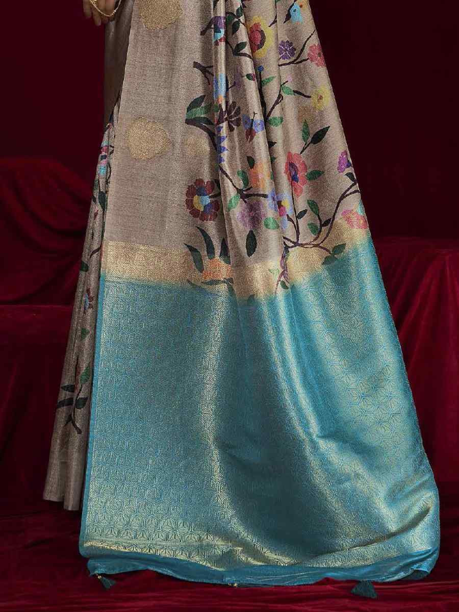 Multi Silk Printed with Handwoven Festival Wedding Fancy Heavy Border Saree