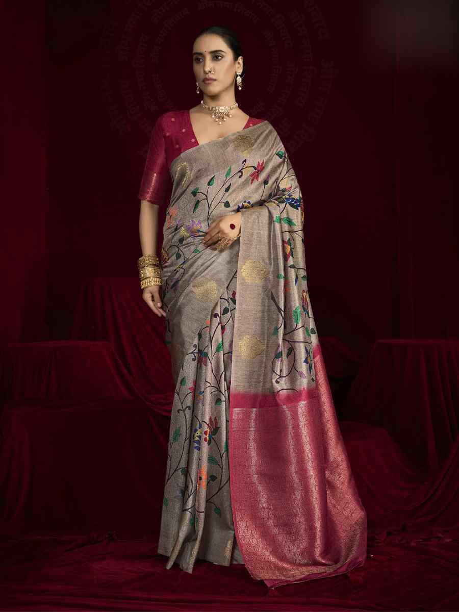 Multi Silk Printed with Handwoven Festival Wedding Fancy Heavy Border Saree