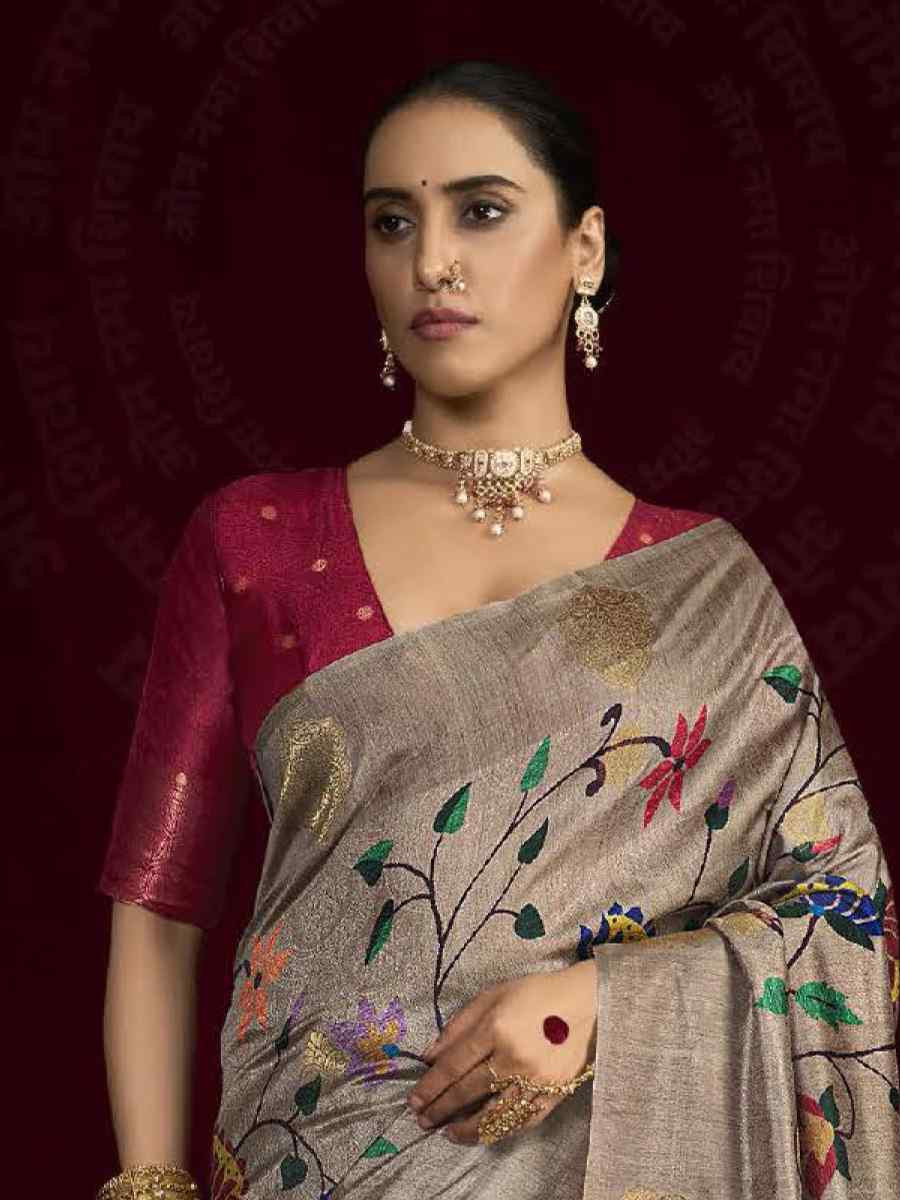 Multi Silk Printed with Handwoven Festival Wedding Fancy Heavy Border Saree