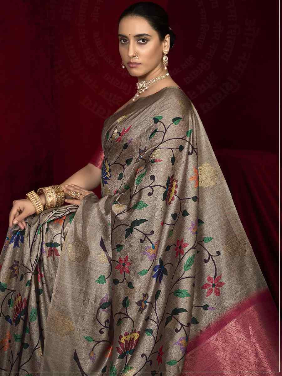 Multi Silk Printed with Handwoven Festival Wedding Fancy Heavy Border Saree